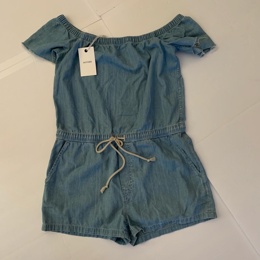 Mother off the shoulder denim romper